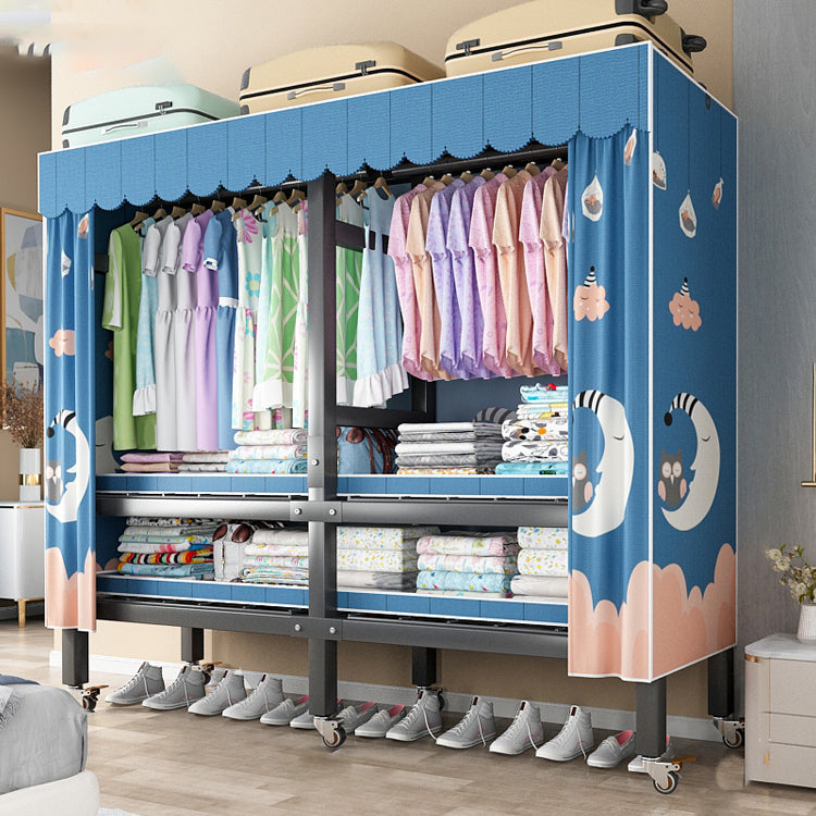 Foldable Freestanding Wardrobe Metal Frame Wardrobe with Casters