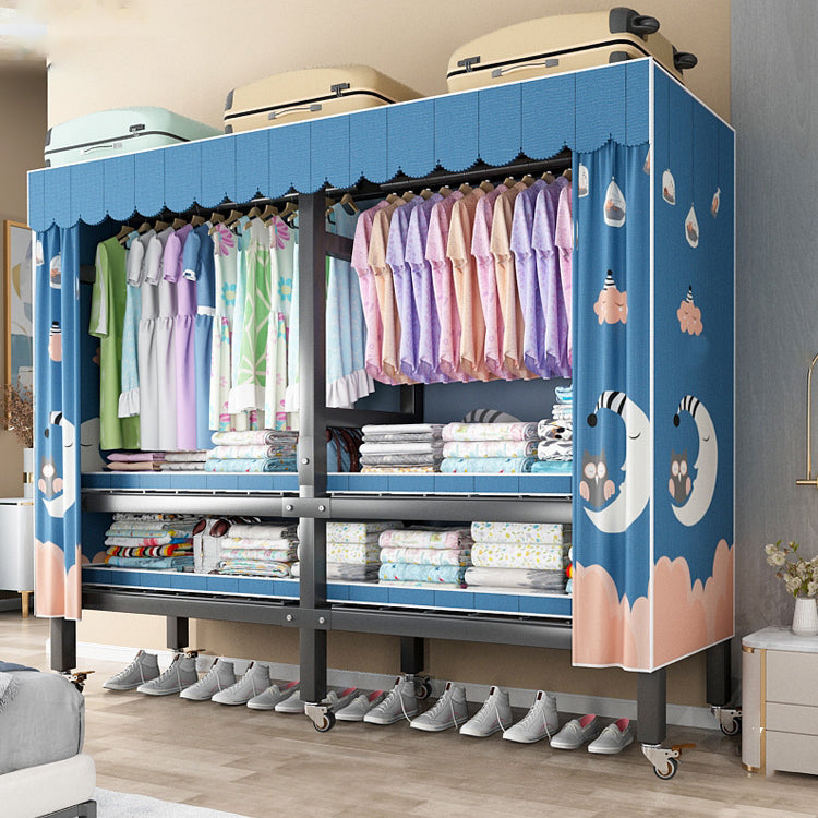 Foldable Freestanding Wardrobe Metal Frame Wardrobe with Casters