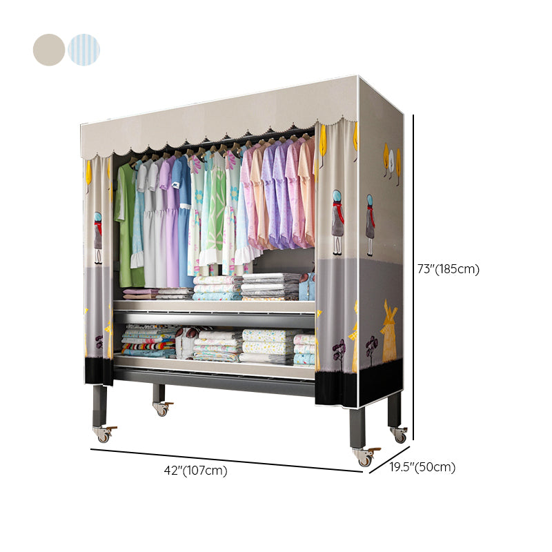 Foldable Freestanding Wardrobe Metal Frame Wardrobe with Casters