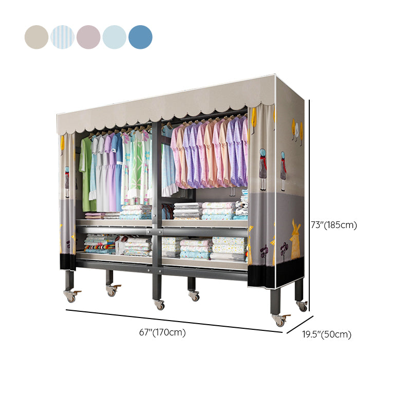 Foldable Freestanding Wardrobe Metal Frame Wardrobe with Casters