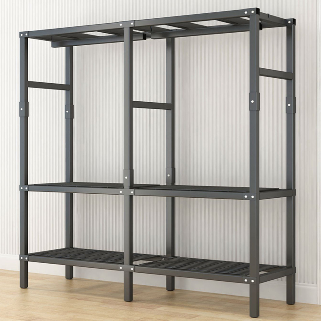 Modern Style Freestanding Wardrobe Armoire Metal Wardrobe with Shelves and Clothes Rail