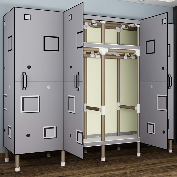 Foldable Freestanding Wardrobe Metal Frame Multifunctional Wardrobe for Bedroom