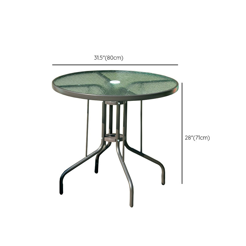 Modern Glass Patio Table Scratch Resistant Dining Table with Metal Base
