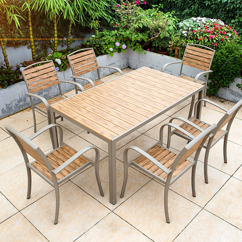 Modern Wood Patio Dining Table 1/2/7 Pieces Brown Dining Set for Courtyard