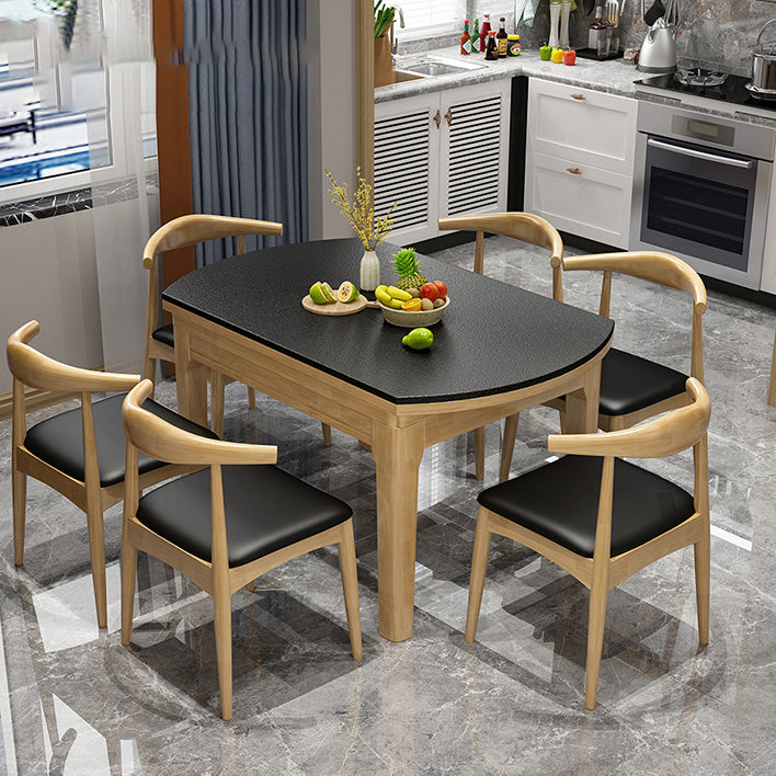 Contemporary Kitchen Dinner Table Wood Dining Table with Leaf Extension