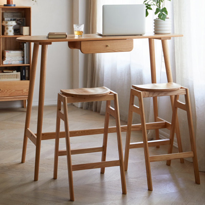 Trestle Base Bar Table Set 1/3 Pcs Oak Solid Wood Bar Table and Stools