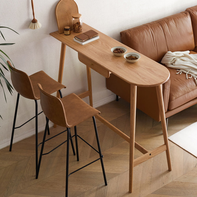 Trestle Base Bar Table Set 1/3 Pcs Oak Solid Wood Bar Table and Stools