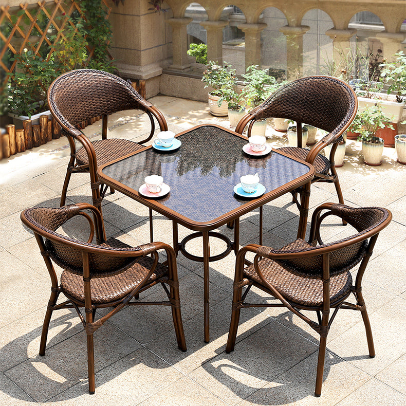 Rattan and Glass Patio Table Industrial Water Resistant Bistro Table