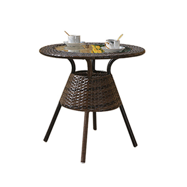 Rattan and Glass Patio Table Industrial Water Resistant Bistro Table