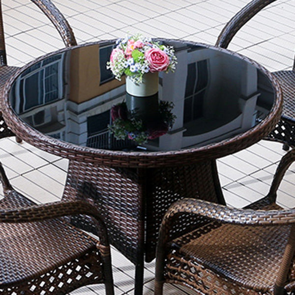 Rattan and Glass Patio Table Industrial Water Resistant Bistro Table