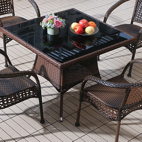 Rattan and Glass Patio Table Industrial Water Resistant Bistro Table