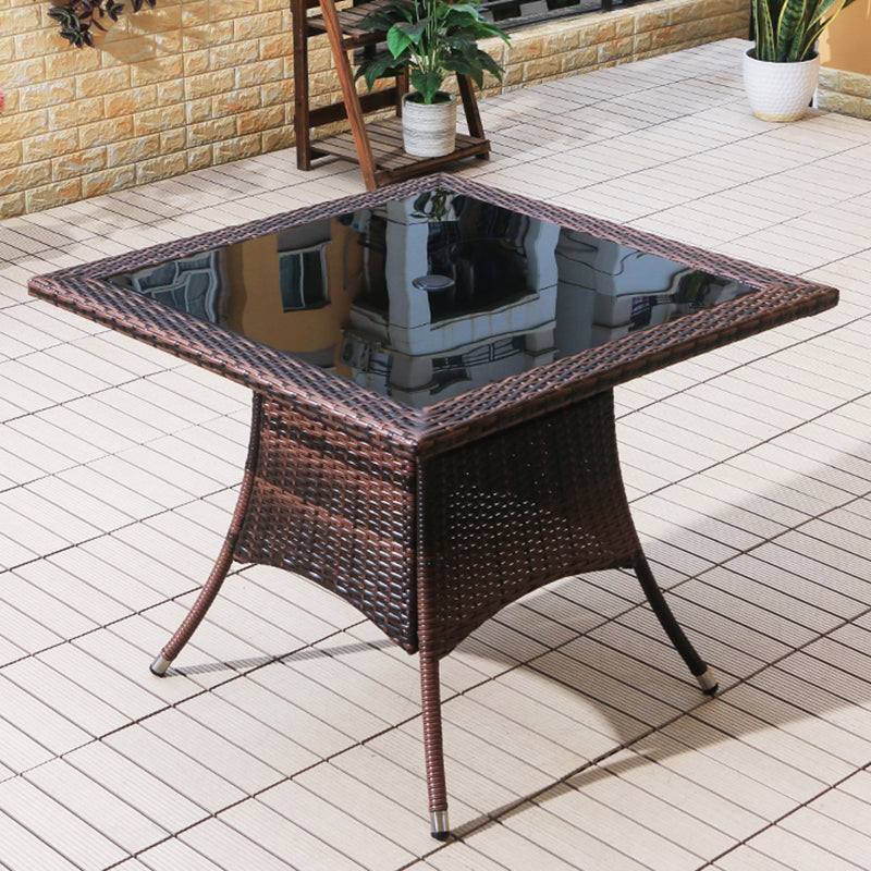 Rattan and Glass Patio Table Industrial Water Resistant Bistro Table