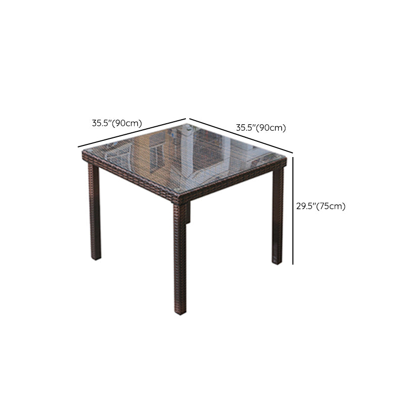 Rattan and Glass Patio Table Industrial Water Resistant Bistro Table