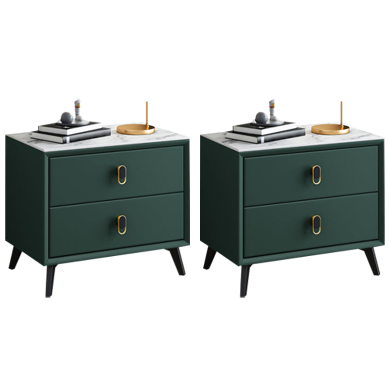 Glam Bed Nightstand Stone Accent Table Nightstand with Drawers