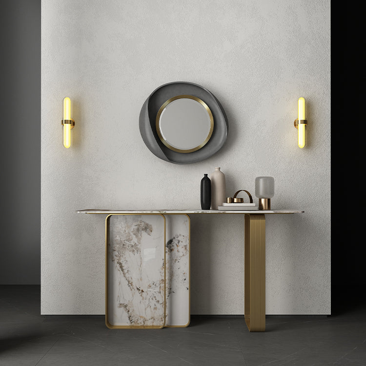 Modern Rectangular Console Table Stone Console Sofa Table in Gold and White