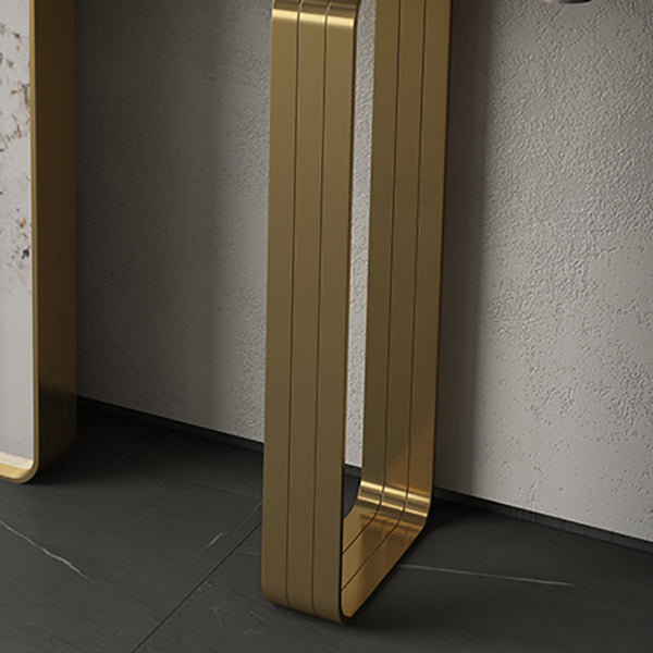 Modern Rectangular Console Table Stone Console Sofa Table in Gold and White