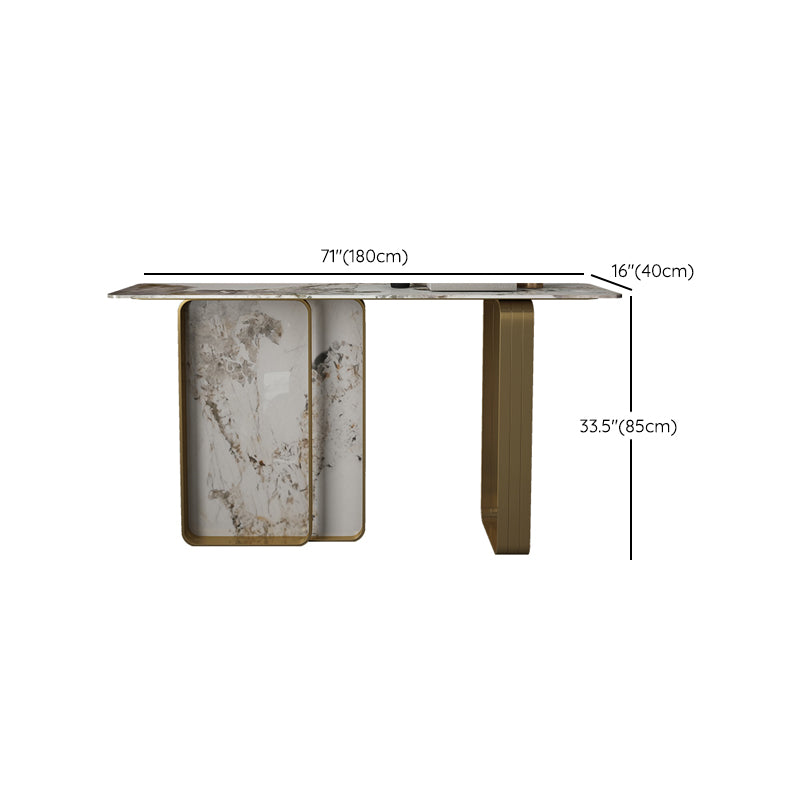 Modern Rectangular Console Table Stone Console Sofa Table in Gold and White