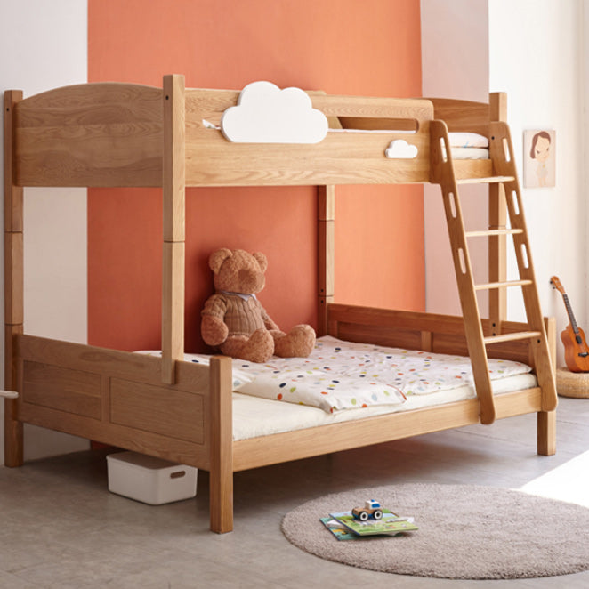 Contemporary Bunk Bed Solid Wood Natural with Guardrail No Theme Panel Headboard