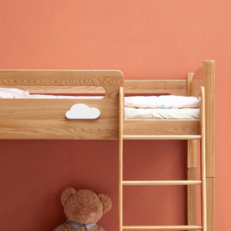 Contemporary Bunk Bed Solid Wood Natural with Guardrail No Theme Panel Headboard