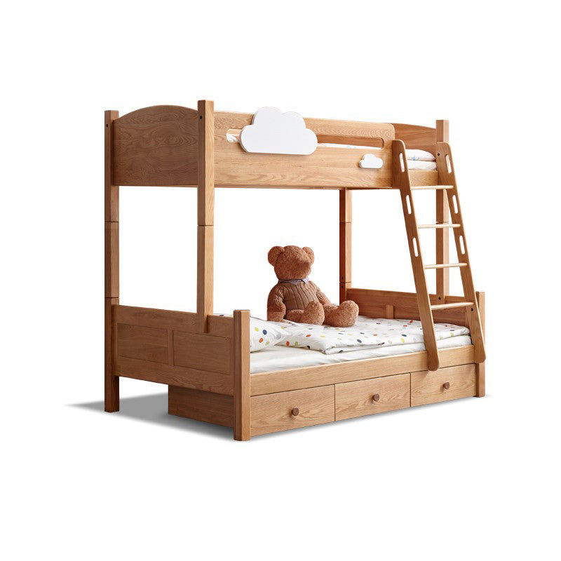 Contemporary Bunk Bed Solid Wood Natural with Guardrail No Theme Panel Headboard
