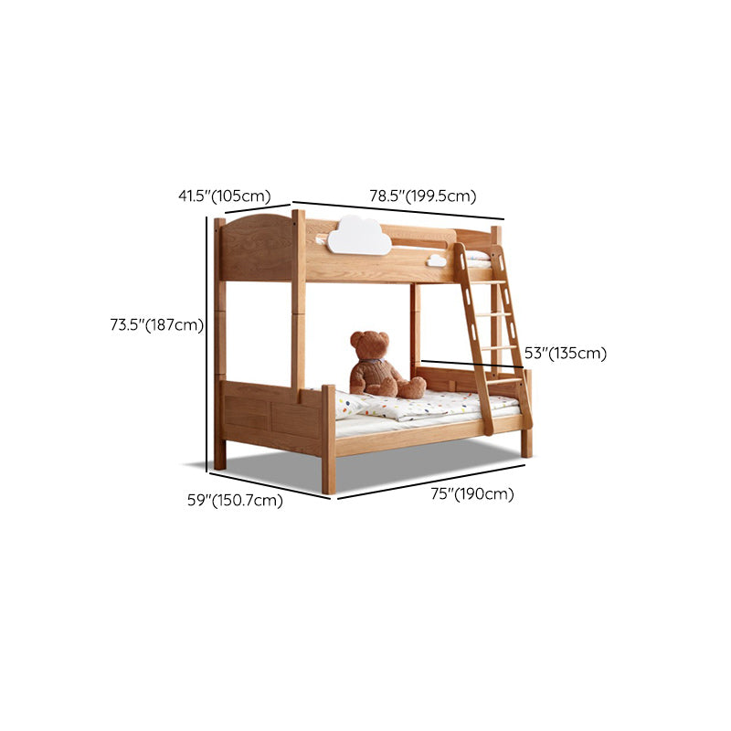 Contemporary Bunk Bed Solid Wood Natural with Guardrail No Theme Panel Headboard