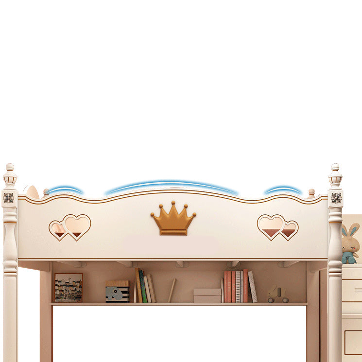 Contemporary Bunk Bed Solid Wood White Princess with Guardrail Headboard