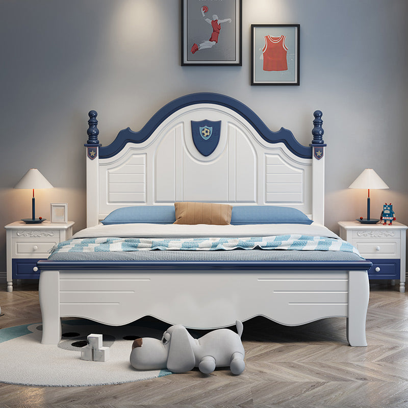 Contemporary Kids Bed Solid Wood Sports White Panel Headboard Mattress