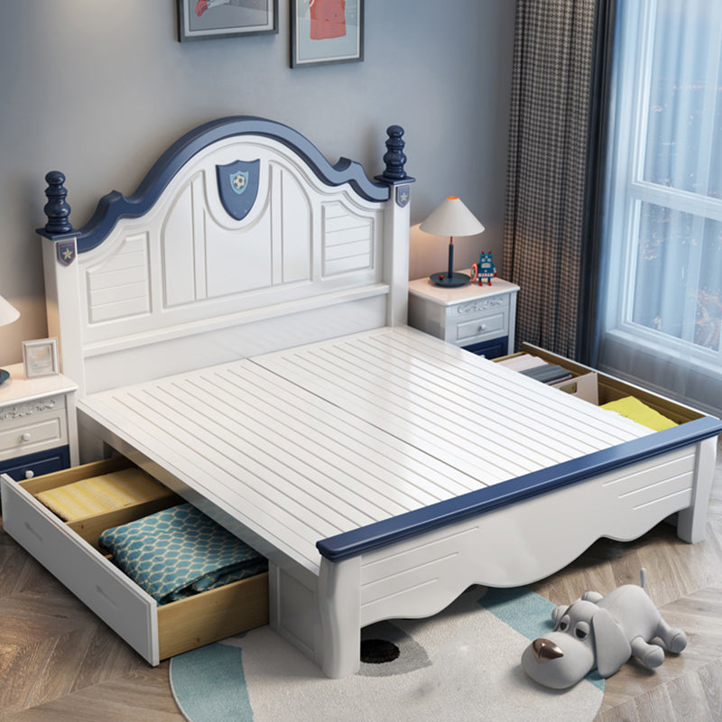 Contemporary Kids Bed Solid Wood Sports White Panel Headboard Mattress
