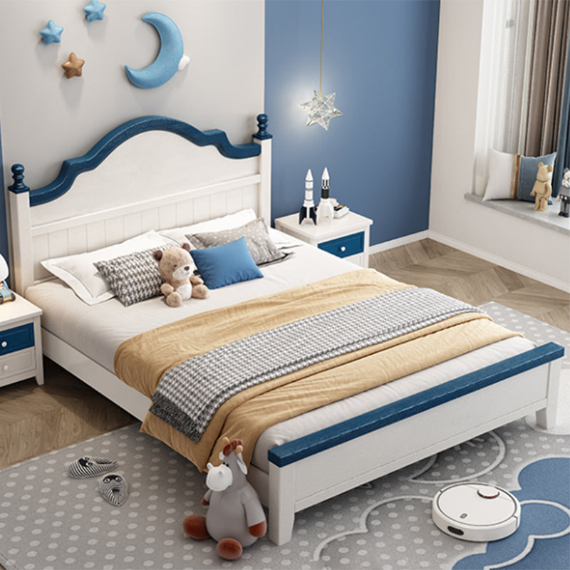 Contemporary Kids Bed White Solid Wood Panel Headboard Mattress with Drawers