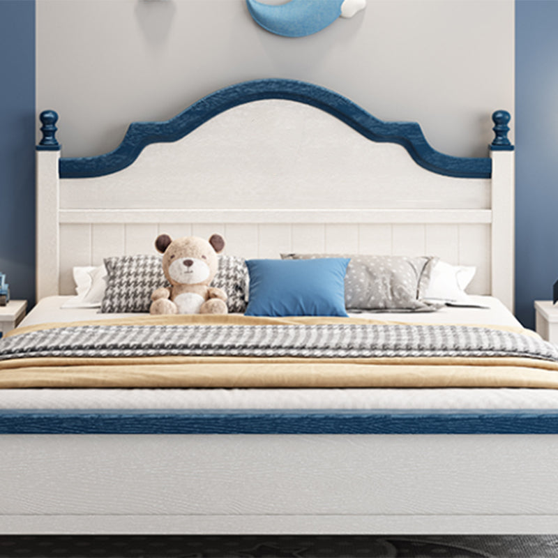 Contemporary Kids Bed White Solid Wood Panel Headboard Mattress with Drawers