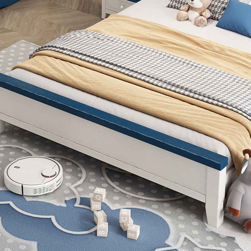 Contemporary Kids Bed White Solid Wood Panel Headboard Mattress with Drawers