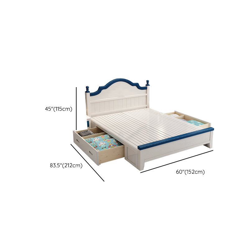 Contemporary Kids Bed White Solid Wood Panel Headboard Mattress with Drawers