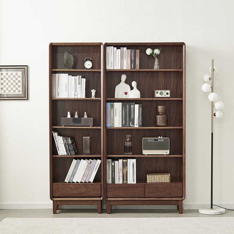 Modern Style Closed Back Bookshelf Standard Solid Wood Bookcase with Drawers
