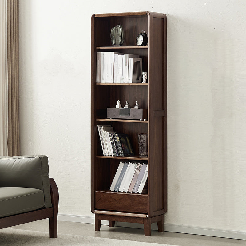 Modern Style Closed Back Bookshelf Standard Solid Wood Bookcase with Drawers