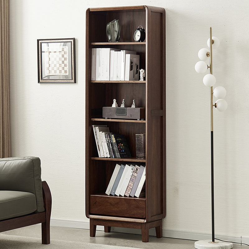 Modern Style Closed Back Bookshelf Standard Solid Wood Bookcase with Drawers