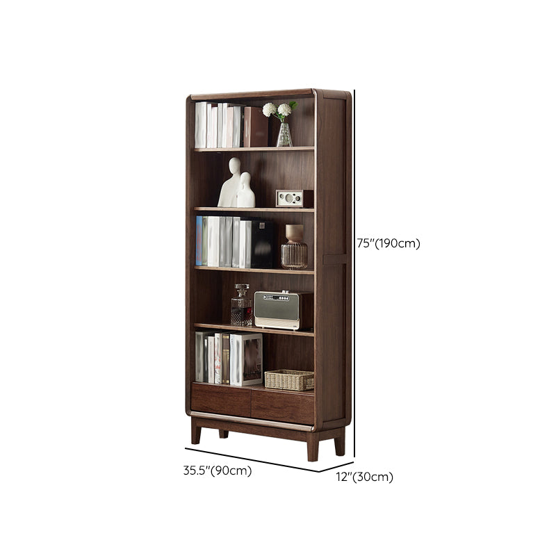 Modern Style Closed Back Bookshelf Standard Solid Wood Bookcase with Drawers