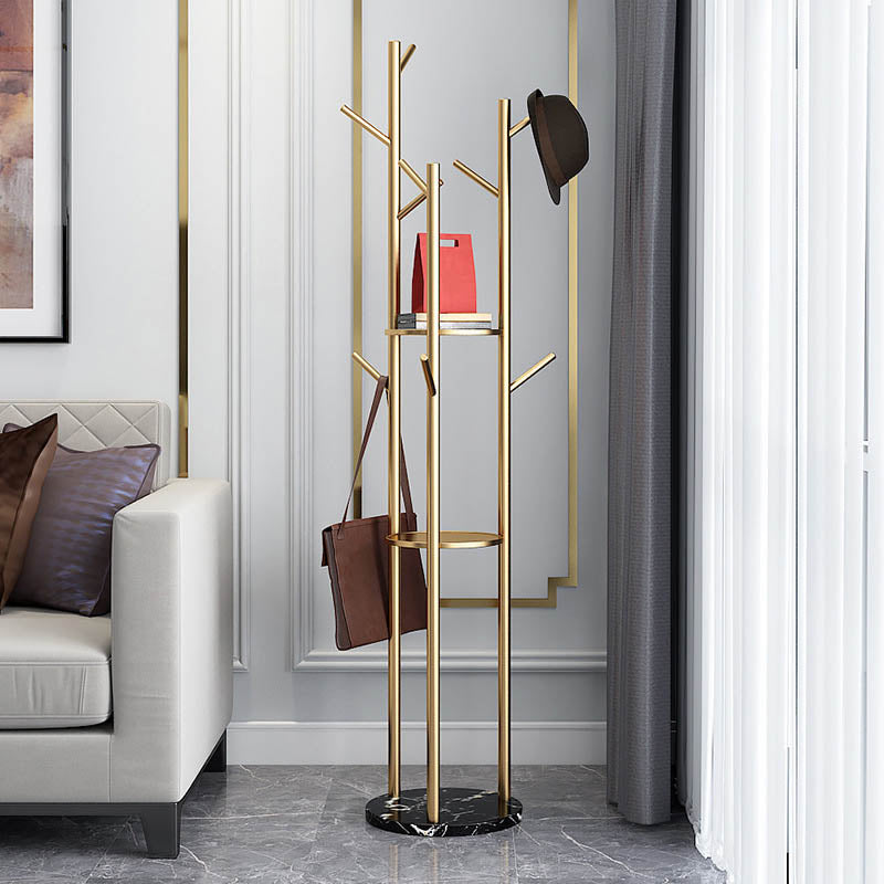 Modern Coat Rack Metal Storage Shelves Clothes Hanger with Marble Bottom