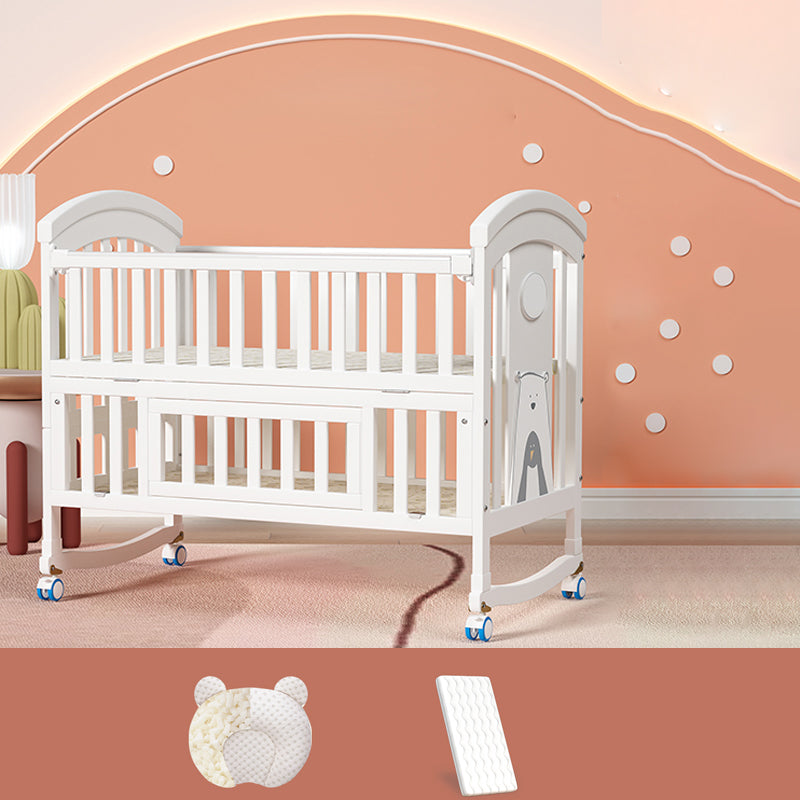 Modern Baby Crib with Guardrail and Casters Wood White Nursery Bed