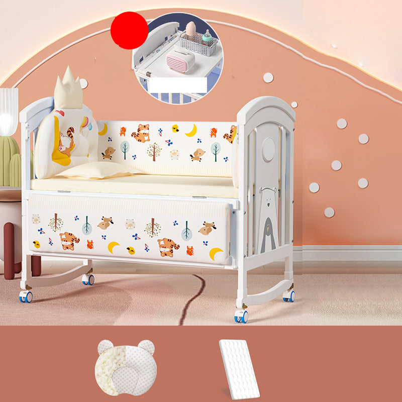 Modern Baby Crib with Guardrail and Casters Wood White Nursery Bed