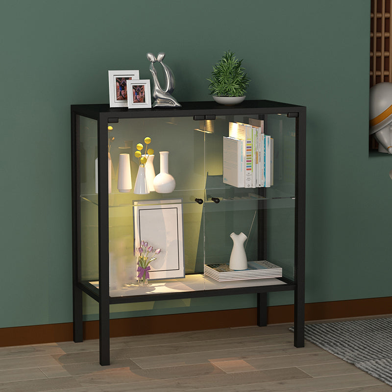 Modern Curio Cabinet Metal Storage Cabinet with Lighting for Dining Room