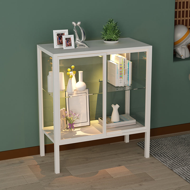 Modern Curio Cabinet Metal Storage Cabinet with Lighting for Dining Room