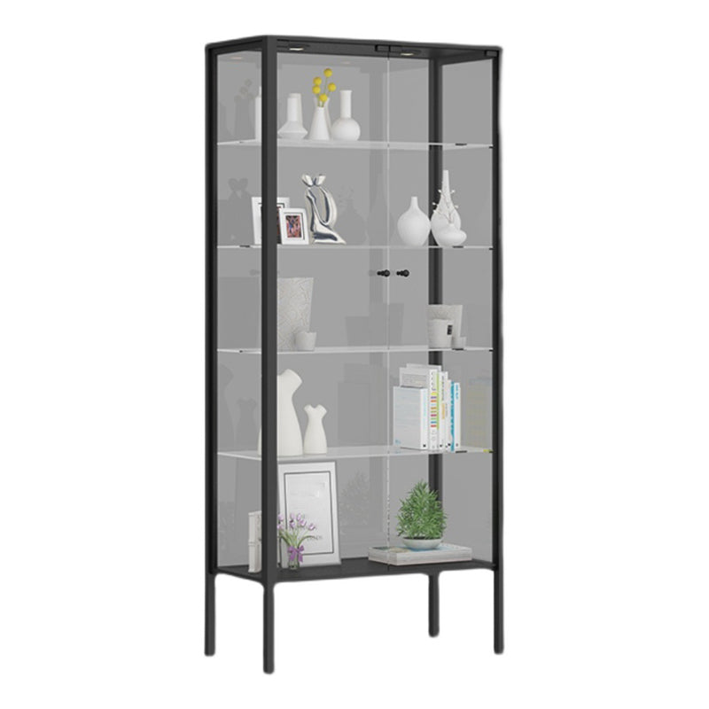 Modern Curio Cabinet Metal Storage Cabinet with Lighting for Dining Room