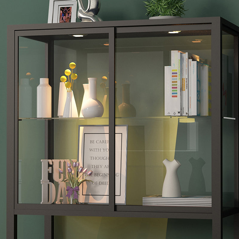 Modern Curio Cabinet Metal Storage Cabinet with Lighting for Dining Room