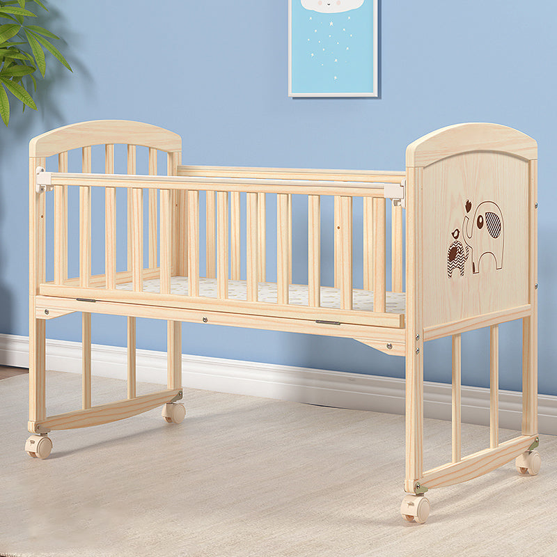 Wooden Modern Nursery Bed Animal Print Baby Crib with Wheels