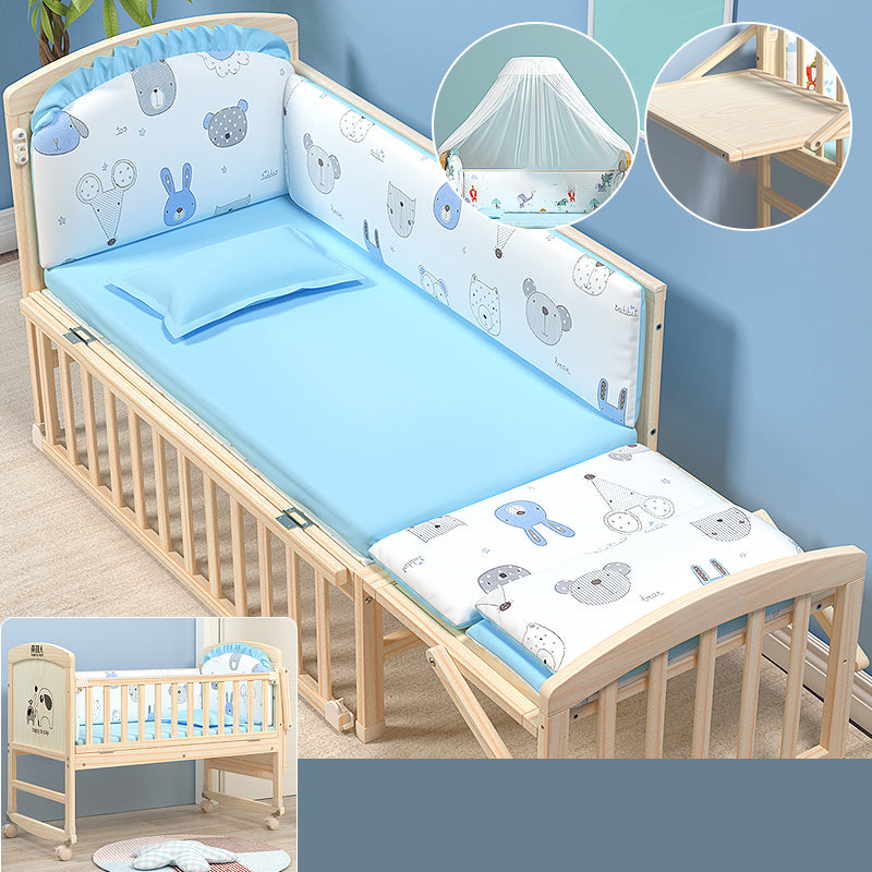Wooden Modern Nursery Bed Animal Print Baby Crib with Wheels