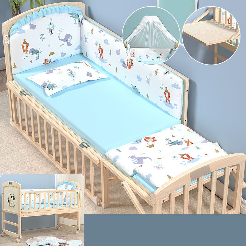 Wooden Modern Nursery Bed Animal Print Baby Crib with Wheels
