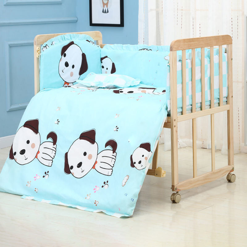 Wooden Animal Pattern Nursery Crib Modern Storage Nursery Bed with Casters