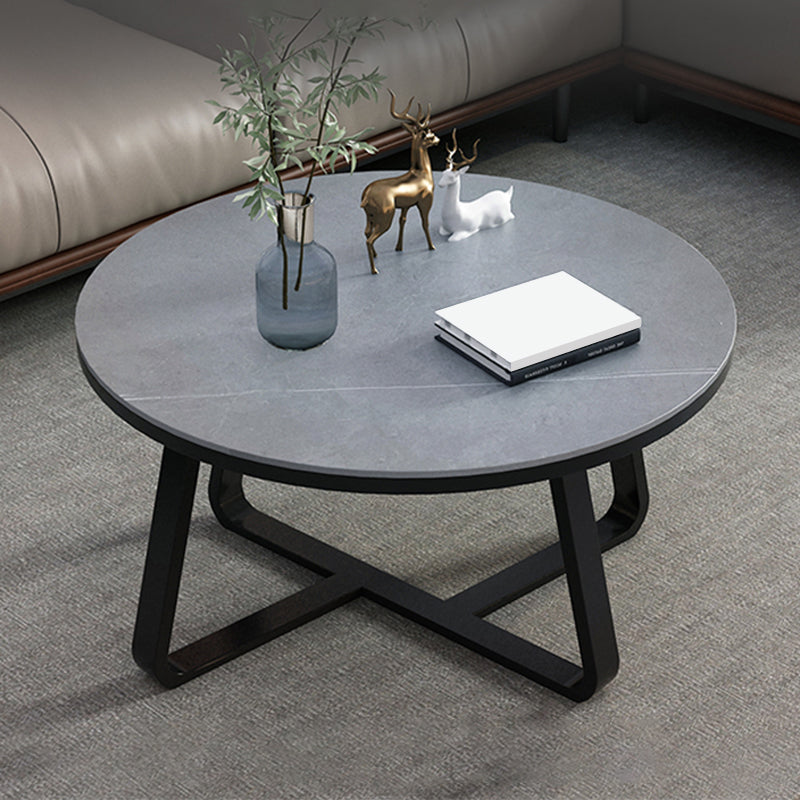 Round Slate Coffee Cocktail Table X-Base Coffee or End Table