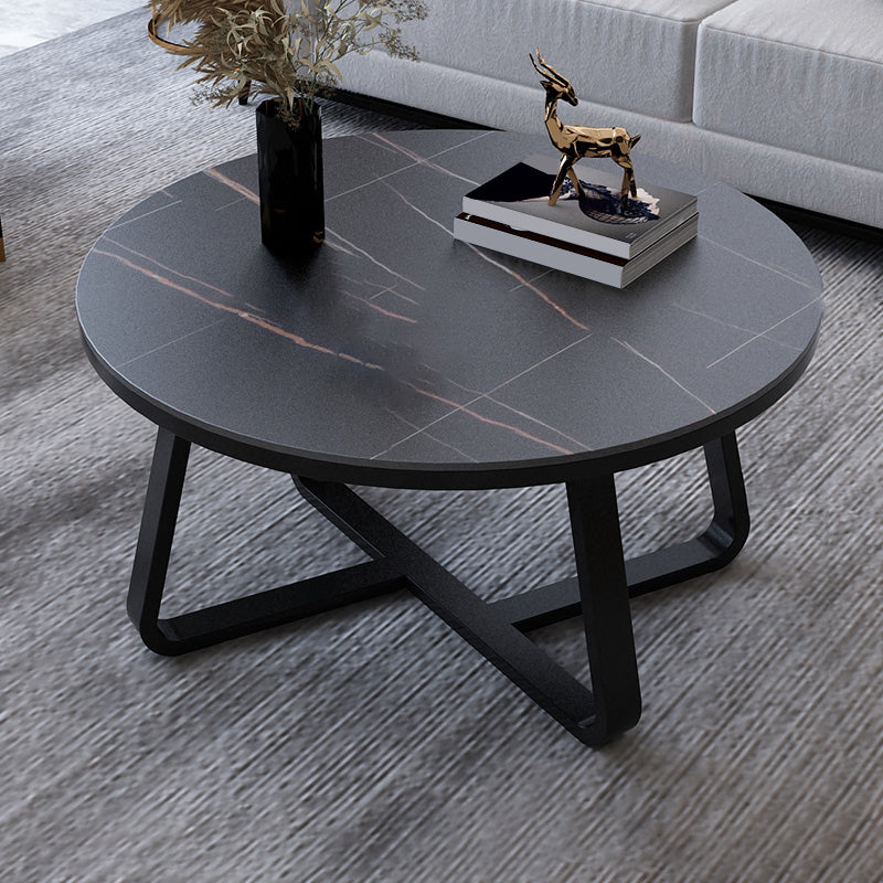 Round Slate Coffee Cocktail Table X-Base Coffee or End Table