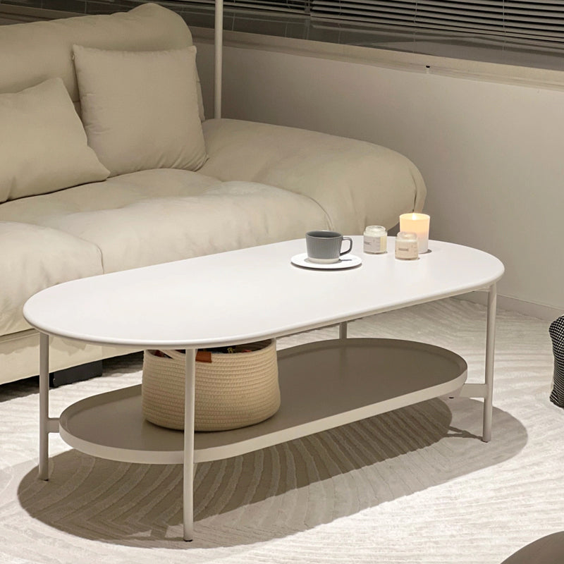 4 Legs Coffee Cocktail Table Wooden Oval Coffee or End Table with Shelf